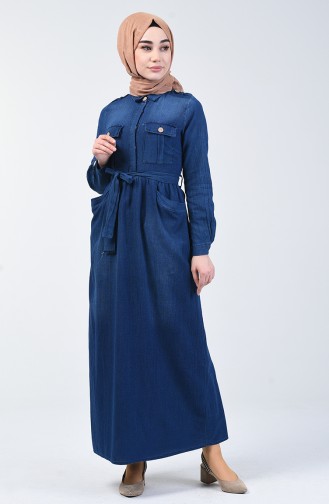 Navy Blue Hijab Dress 5087-01