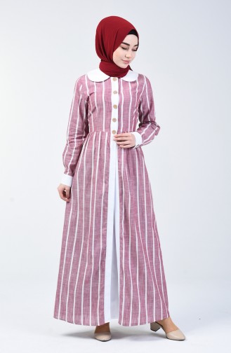 Robe à Rayures en Lin 6020-01 Bordeaux 6020-01