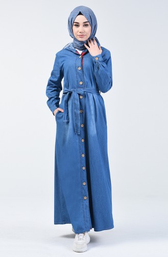Jeansblau Hijab Kleider 6022-02
