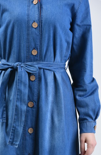 Kapüşonlu Kot Elbise 6022-02 Kot Mavi