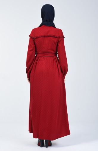 Belmondo Kumaş Kuşaklı Elbise 6024-01 Bordo