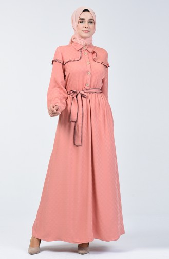 Beige-Rose Hijab Kleider 6024-02