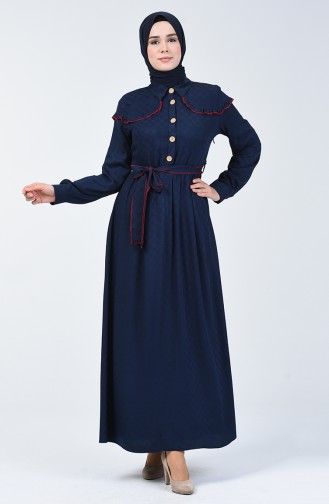 Navy Blue Hijab Dress 6024-03