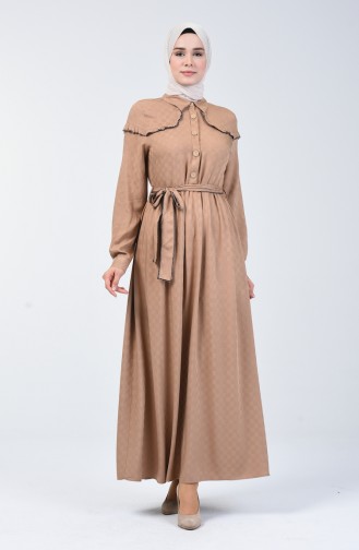 Belmondo Fabric Belted Dress 6024-04 Beige 6024-04