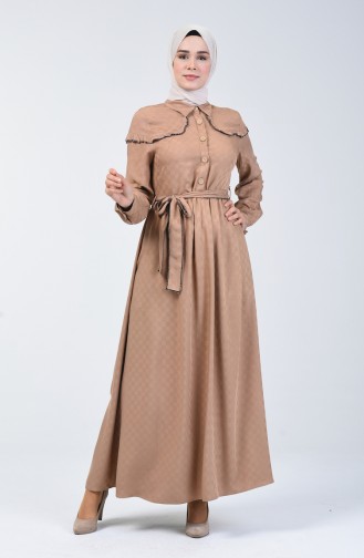 Belmondo Fabric Belted Dress 6024-04 Beige 6024-04