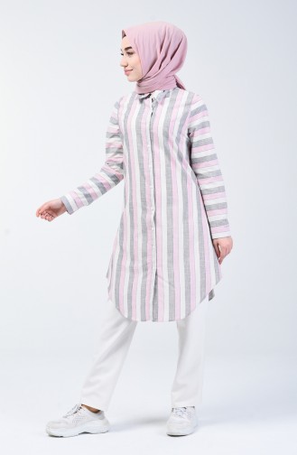 Çizgili Tunik 2502-01 Pudra 2502-01