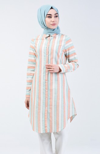 Çizgili Tunik 2502-02 Mint Yeşili