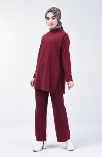 Selanik Kumaş Tunik Pantolon İkili Takım 3038-03 Bordo