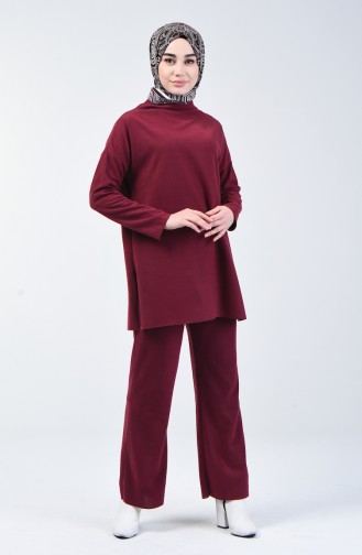 Selanik Kumaş Tunik Pantolon İkili Takım 3038-03 Bordo