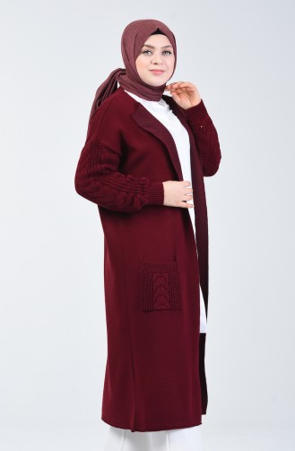 Triko Cepli Uzun Hırka 4204-02 Bordo