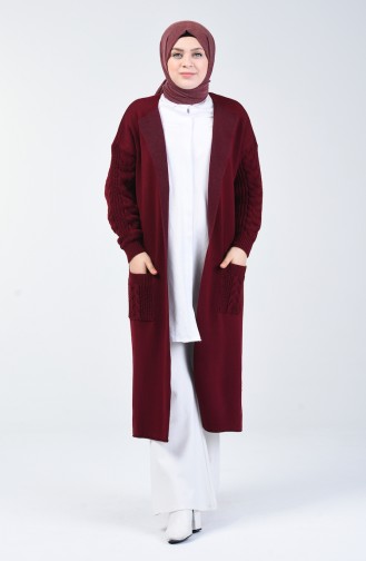 Tricot Long Sweater with Pockets 4204-02 Claret Red 4204-02