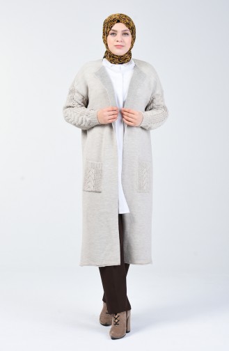 Tricot Long Sweater with Pockets 4204-05 Beige 4204-05