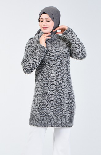 Tricot Knit Patterned Sweater 4200-05 Grey Black 4200-05