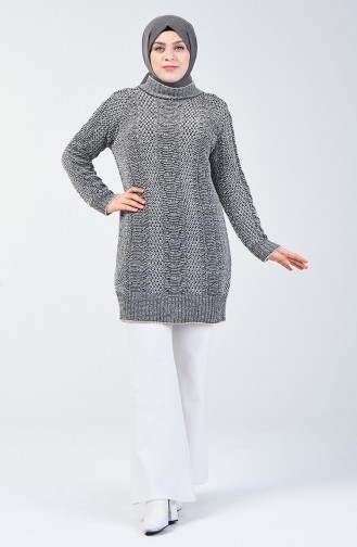 Tricot Knit Patterned Sweater 4200-05 Grey Black 4200-05