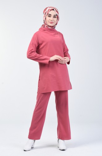 Selanik Kumaş Tunik Pantolon İkili Takım 3038-02 Gül Kurusu