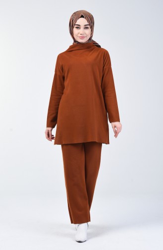 Selanik Kumaş Tunik Pantolon İkili Takım 3038-04 Taba