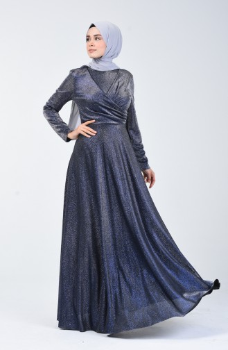 Robe de Soirée à Paillettes 1011-01 Bleu Marine 1011-01