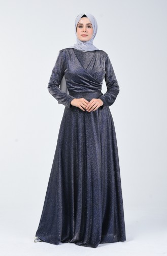 Robe de Soirée à Paillettes 1011-01 Bleu Marine 1011-01