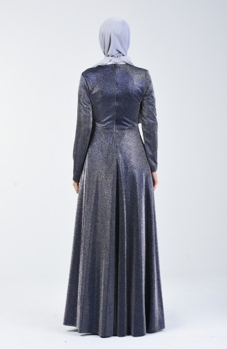 Silvery Evening Dress 1011-01 Navy Blue 1011-01