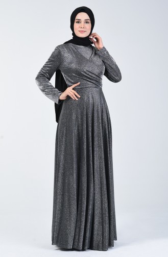 فستان سهرة بلمعة فضية أسود 1011-02