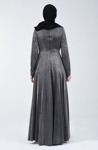 فستان سهرة بلمعة فضية أسود 1011-02