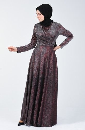 Silvery Evening Dress 1011-03 Burgundy 1011-03