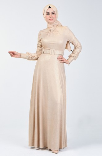 Belted Evening Dress 1013-01 Gold 1013-01