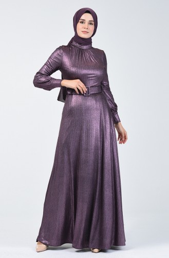 Belted Evening Dress 1013-02 Purple 1013-02