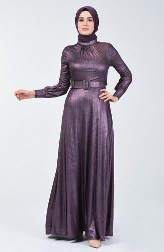 Belted Evening Dress 1013-02 Purple 1013-02