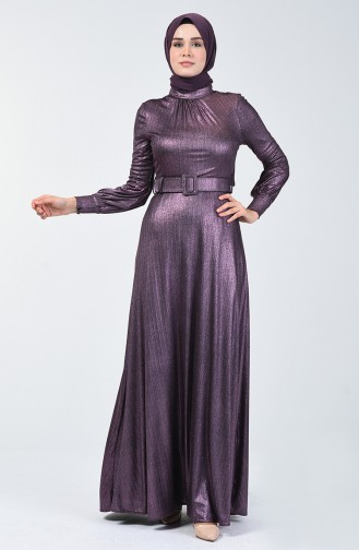 Abendkleid mit Gürtel  1013-02 Lila 1013-02