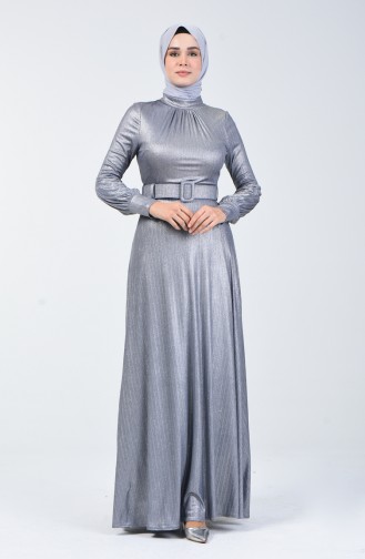 Belted Evening Dress 1013-03 Silver 1013-03