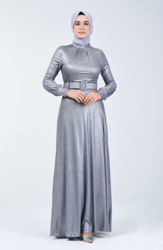 Abendkleid mit Gürtel 1013-03 Silber 1013-03