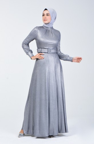 Belted Evening Dress 1013-03 Silver 1013-03