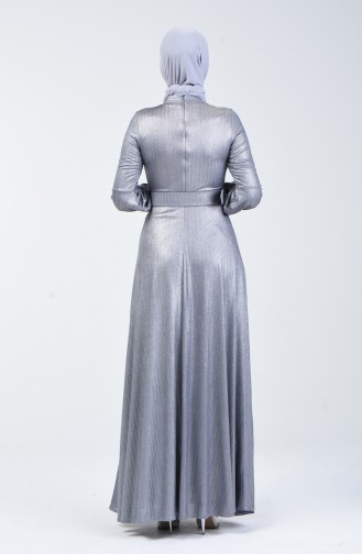 Abendkleid mit Gürtel 1013-03 Silber 1013-03