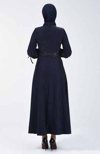 Sleeve Detailed Belt Dress 5118-02 Navy Blue 5118-02