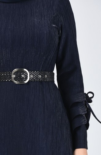 Sleeve Detailed Belt Dress 5118-02 Navy Blue 5118-02