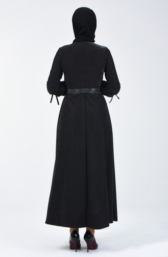 Kol Detaylı Kemerli Elbise 5118-04 Siyah
