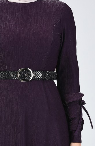 Sleeve Detailed Belt Dress 5118-05 Purple 5118-05