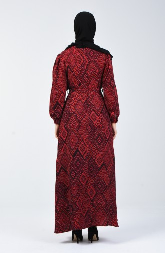 Etnik Desenli Elbise 60089-01 Kırmızı