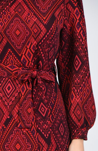 Etnik Desenli Elbise 60089-01 Kırmızı 60089-01