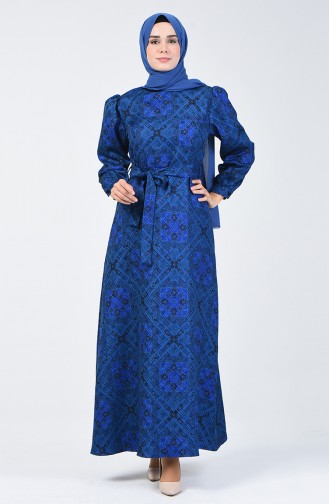  Robe à Motif Ethnique 60089A-01 Bleu Roi 60089A-01