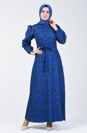  Robe à Motif Ethnique 60089A-01 Bleu Roi 60089A-01