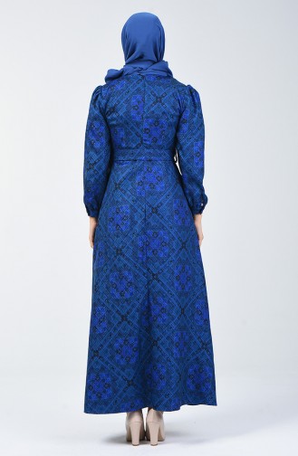  Robe à Motif Ethnique 60089A-01 Bleu Roi 60089A-01