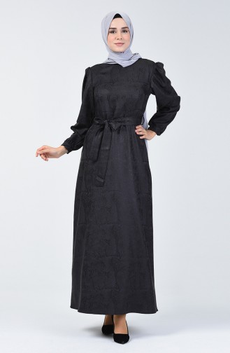 Deri Görünümlü Elbise 60092-01 Siyah
