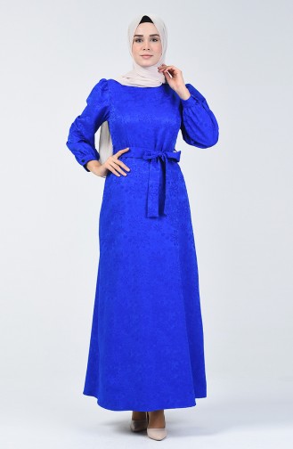 Robe Ceinturée à Motifs  60094-02 Bleu Roi 60094-02