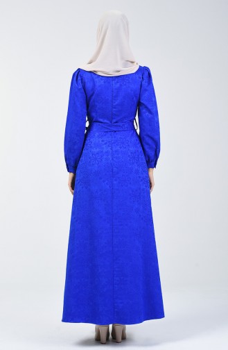 Robe Ceinturée à Motifs  60094-02 Bleu Roi 60094-02