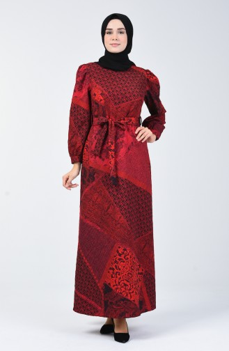 Gemustertes Kleid mit Band 60096-01 Rot 60096-01