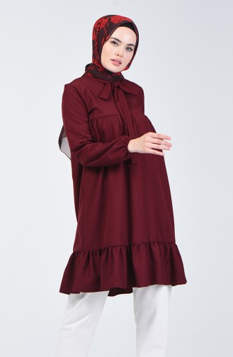 Kravat Yaka Büzgülü Tunik 0265-06 Bordo