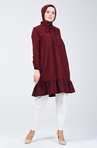 Kravat Yaka Büzgülü Tunik 0265-06 Bordo