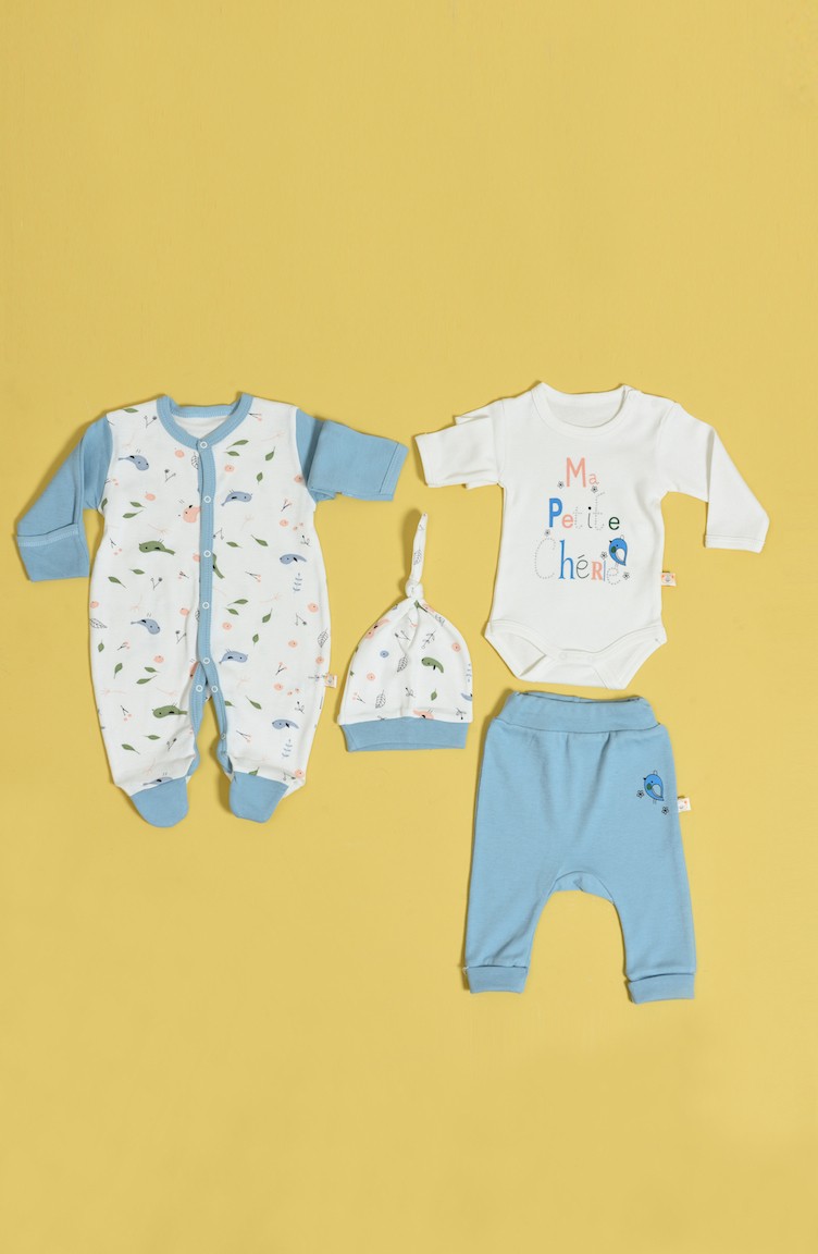 Erkek Bebek Body Pantolon Tulum Ve Sapka Takim F0907 Mavi 0907 Sefamerve